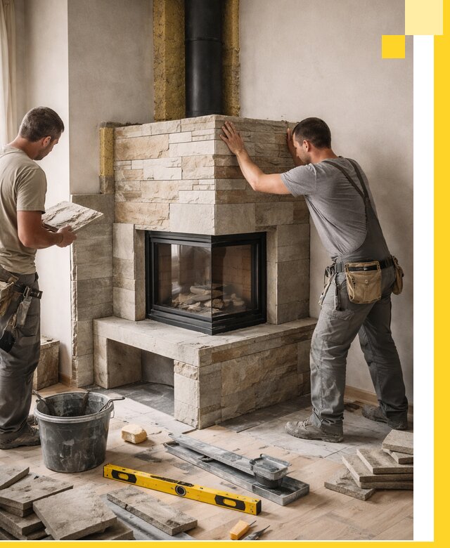 Угловые камины под ключ проект, монтаж и отделка в Новороссийске