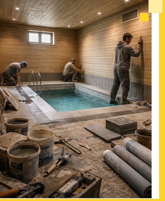 Строительство бани с бассейном и сауной под ключ в Новороссийске