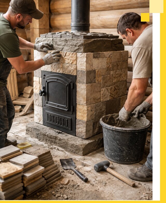 Облицовка банной печи под ключ в Новороссийске: камень и плитка