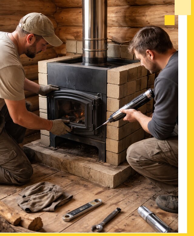 Монтаж и установка печи в бане под ключ с гарантией в Новороссийске