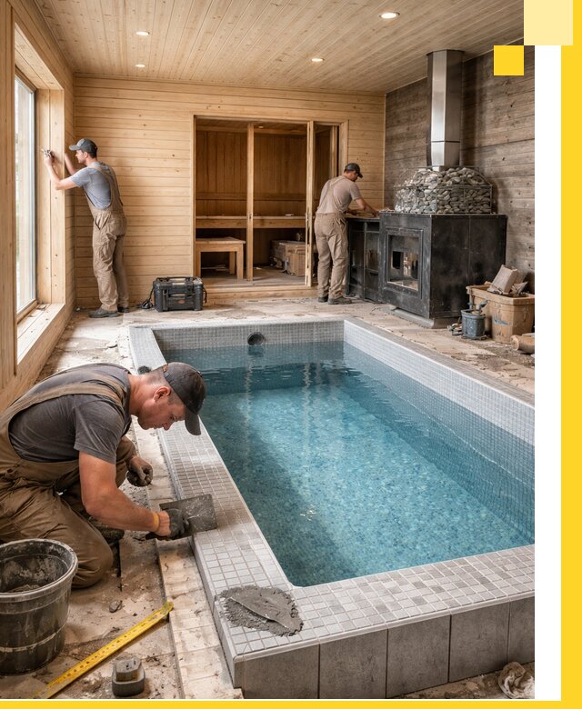 Проект бани с бассейном и сауной в Новороссийске под ключ