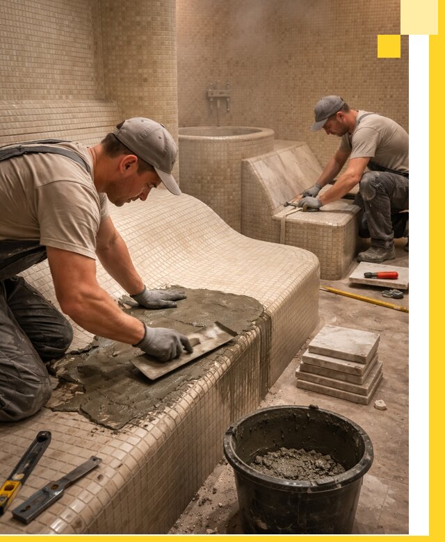 Лежаки для хамама под ключ в Новороссийске, проект и монтаж