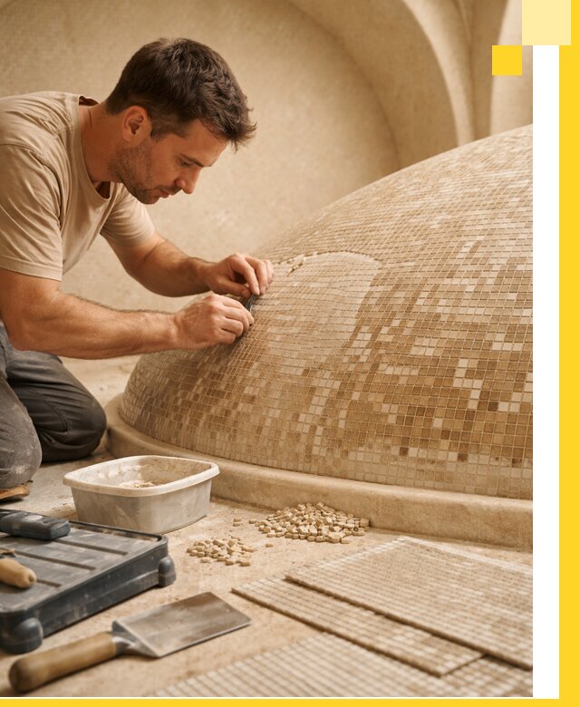 Профессиональная укладка мозаики для хамама под ключ в Новороссийске