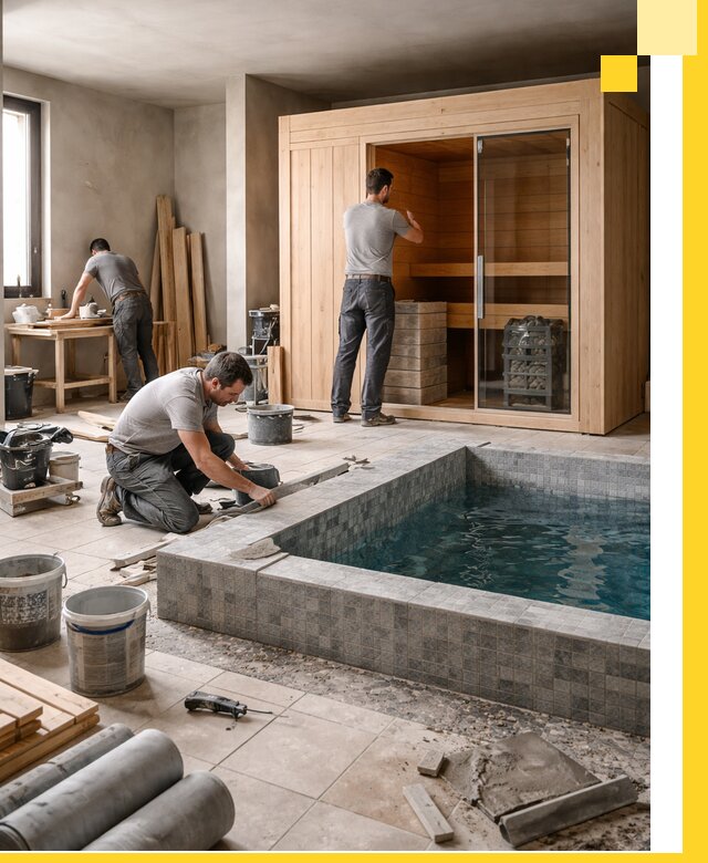 SPA зоны под ключ с бассейном сауной и печью в Новороссийске